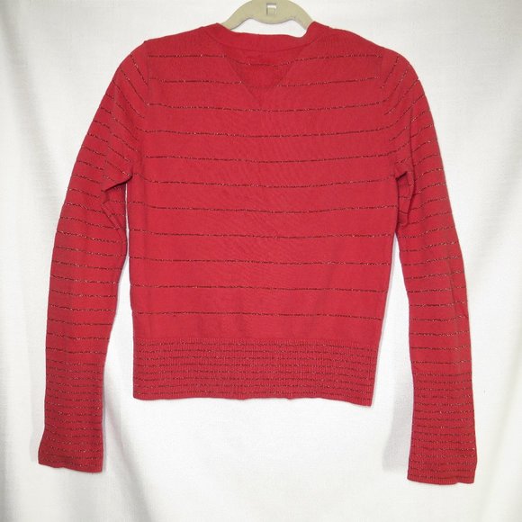 Women's Size Medium American Eagle Outfitters Red Striped V-Neck SweaterCardigan - Picture 6 of 7